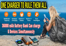 Powerful 36000 mAh Battery Bank Charger with Built in Cables & Solar Panel from GOODaaa